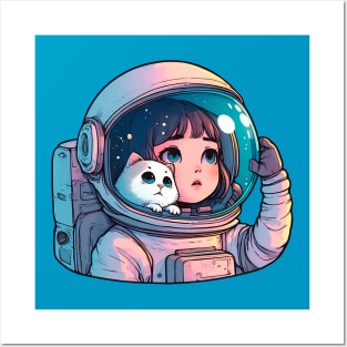 Space Cat: A Cosmic Adventure in Pastel Tones Posters and Art